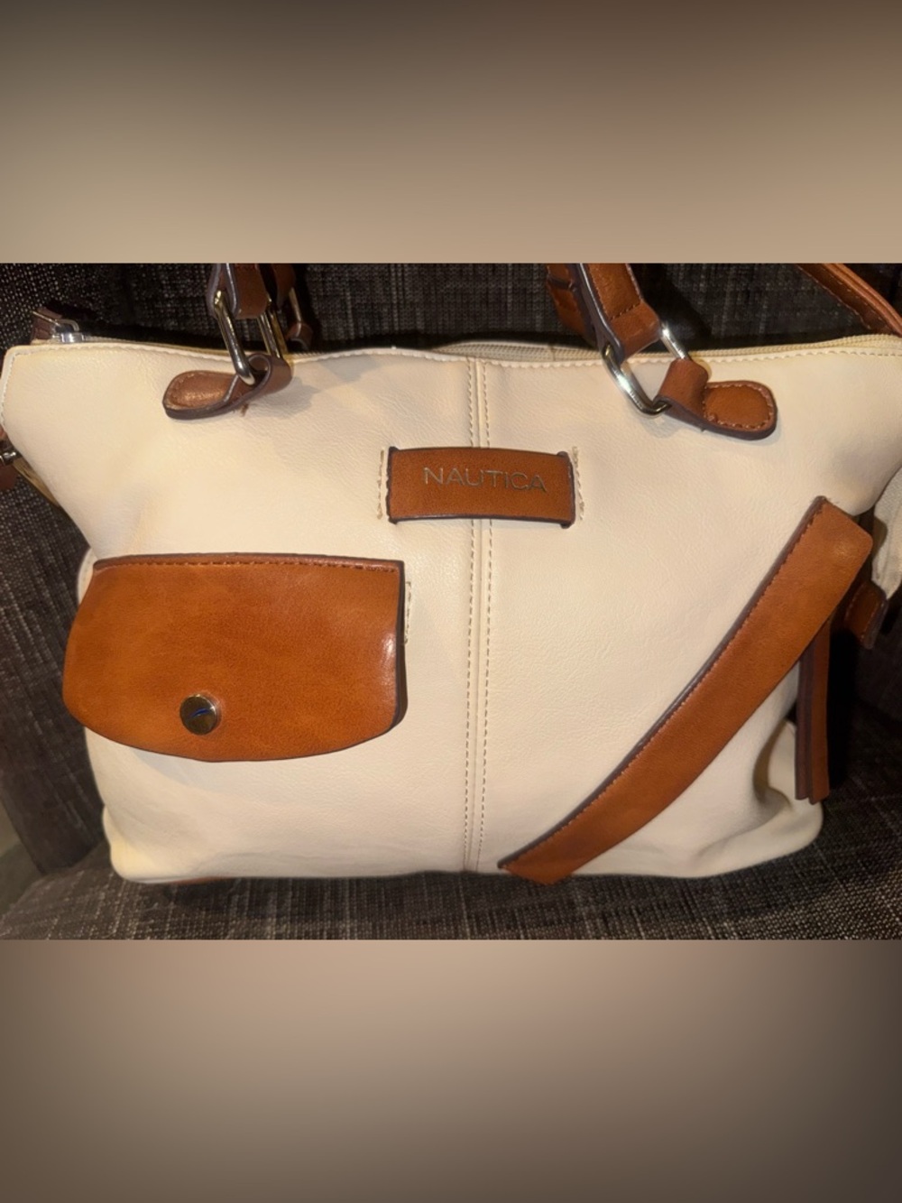 Nautica Cream and Brown Contrast Tote
